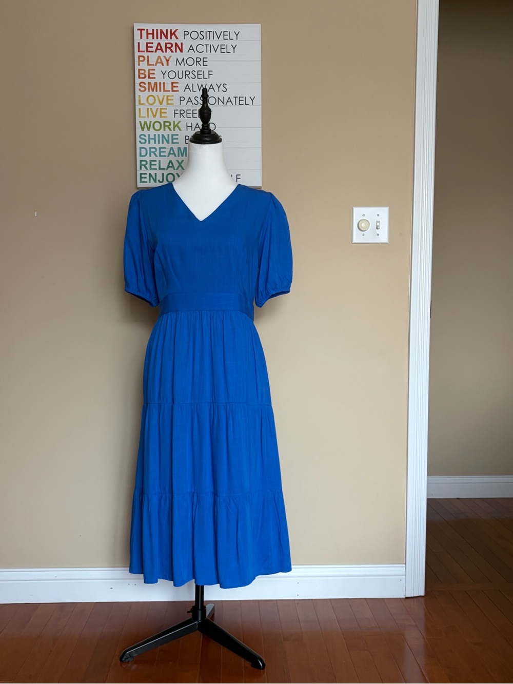 Ann Taylor Cobalt Blue V-Neck Tiered Midi Dress